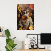 Herfstkat-kunstprint, knus herfst poster (Thuiskantoor)