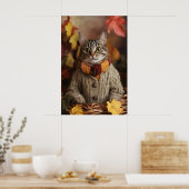 Herfstkat-kunstprint, knus herfst poster (Keuken)