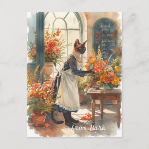 Herfstkat met Bloemen – Herfst Dankzegging Feestdagenkaart