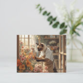 Herfstkat met bloemen - Herfst Seizoen Groet Briefkaart (Staand voorkant)