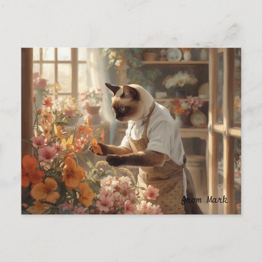 Herfstkat met bloemen - Herfst Seizoen Groet Briefkaart (Voorkant)