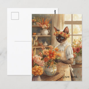 Herfstkat met bloemen - Herfst Seizoen Groet Briefkaart