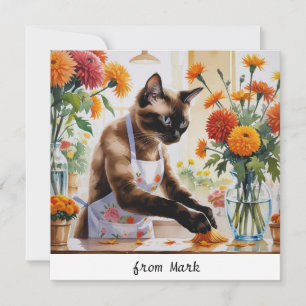 Herfstkat met bloemen - Herfst Seizoen Groet Feestdagenkaart