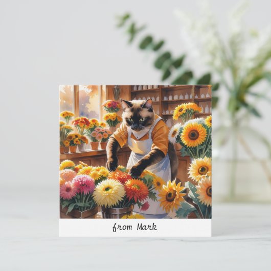 Herfstkat met bloemen - Herfst Seizoen Groet Feestdagenkaart (Staand voorkant)