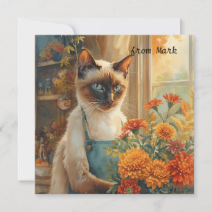 Herfstkat met bloemen - Herfst Seizoen Groet Feestdagenkaart