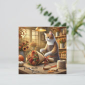 Herfstkat met bloemen - Herfst Seizoen Groet Feestdagenkaart (Staand voorkant)