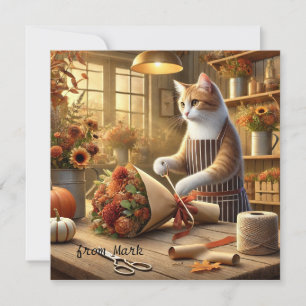 Herfstkat met bloemen - Herfst Seizoen Groet Feestdagenkaart