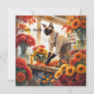Herfstkat met bloemen - Herfst Seizoen Groet Feestdagenkaart