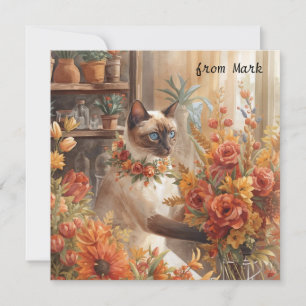 Herfstkat met bloemen - Herfst Seizoen Groet Feestdagenkaart