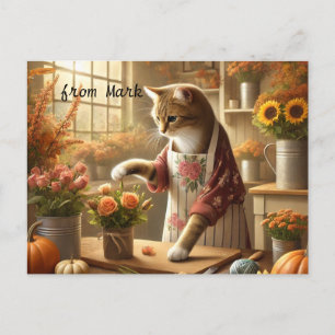 Herfstkat met bloemen - Herfst Seizoen Groet Feestdagenkaart