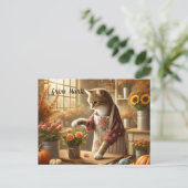 Herfstkat met bloemen - Herfst Seizoen Groet Feestdagenkaart (Staand voorkant)