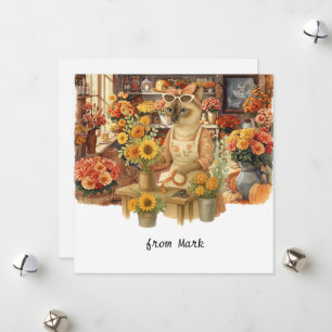 Herfstkat met bloemen - Herfst Seizoen Groet Feestdagenkaart