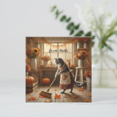 Herfstkat met bloemen - Herfst Seizoen Groet Feestdagenkaart (Staand voorkant)