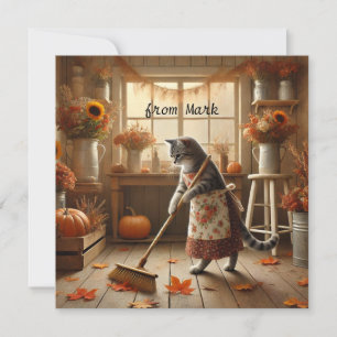 Herfstkat met bloemen - Herfst Seizoen Groet Feestdagenkaart