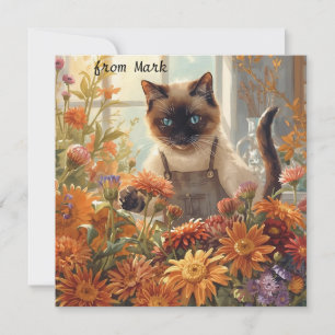 Herfstkat met bloemen - Herfst Seizoen Groet Feestdagenkaart