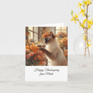 Herfstkat met bloemen - Herfst Seizoen Groet Kaart