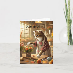 Herfstkat met bloemen - Herfst Seizoen Groet Kaart