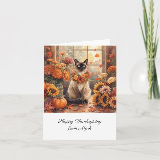 Herfstkat met bloemen Herfst Seizoen Thanksgiving Kaart (Voorkant)