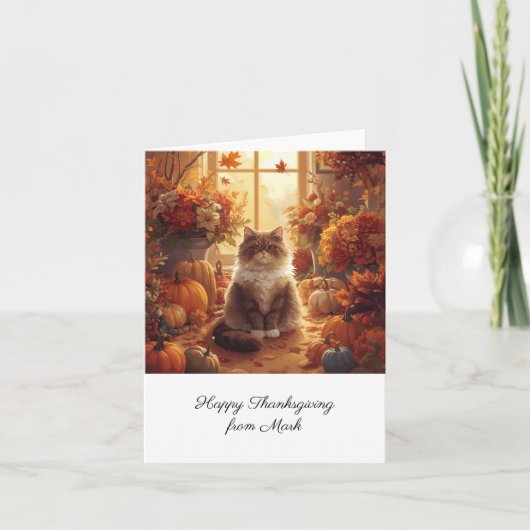 Herfstkat met bloemen Herfst Seizoen Thanksgiving Kaart (Voorkant)