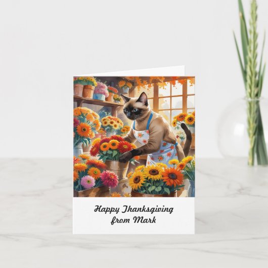 Herfstkat met bloemen Herfst Seizoen Thanksgiving Kaart (Voorkant)