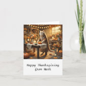 Herfstkat met bloemen Herfst Seizoen Thanksgiving Kaart (Voorkant)