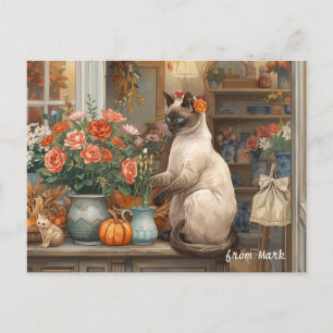 Herfstkat met bloemen – Herfst Thanksgiving Feestdagenkaart