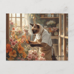 Herfstkat met bloemen – Herfst Thanksgiving Feestdagenkaart