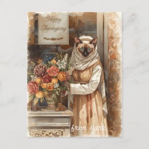 Herfstkat met bloemen – Herfst Thanksgiving Feestdagenkaart