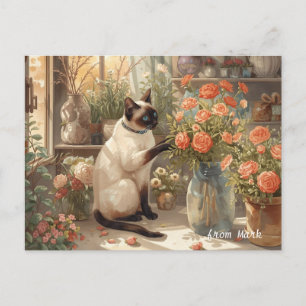 Herfstkat met bloemen – Herfst Thanksgiving Feestdagenkaart