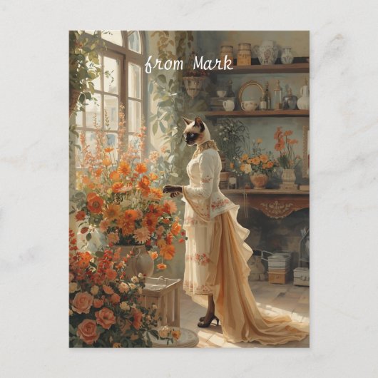 Herfstkat met bloemen – Herfst Thanksgiving Feestdagenkaart (Voorkant)