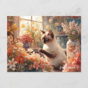Herfstkat met bloemen – Herfst Thanksgiving Feestdagenkaart