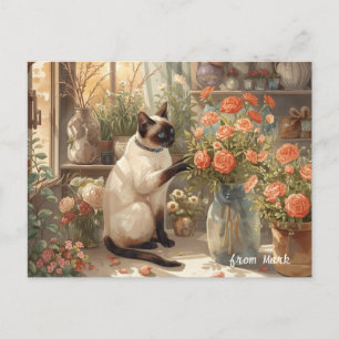 Herfstkat met bloemen – Herfst Thanksgiving Feestdagenkaart