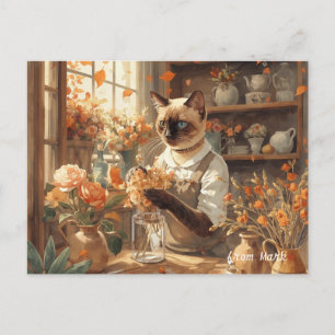 Herfstkat met bloemen – Herfst Thanksgiving Feestdagenkaart