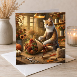 Herfstkat met Bloemen – Herfstseizoen Groet Feestdagenkaart