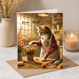 Herfstkat met Bloemen – Seizoensgroet voor de Herf Kaart