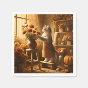 Herfstkat met bloemen – Thanksgiving in het Herfst Servet
