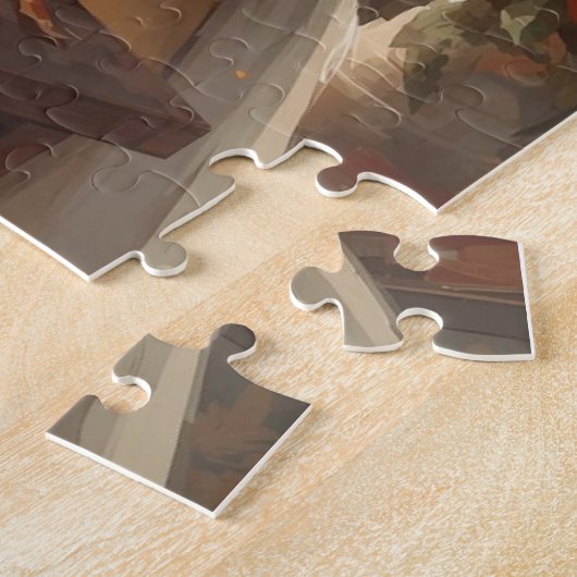 Herfstkat met bloemen voor Thanksgiving Legpuzzel (Zijkant)