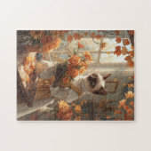 Herfstkat met bloemen voor Thanksgiving Legpuzzel (Horizontaal)