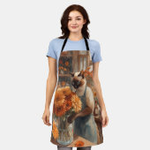 Herfstkat met bloemen voor Thanksgiving Schort (Gedragen)