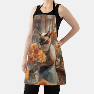 Herfstkat met bloemen voor Thanksgiving Schort