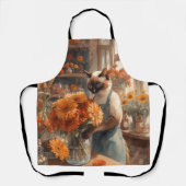 Herfstkat met bloemen voor Thanksgiving Schort (Voorkant)