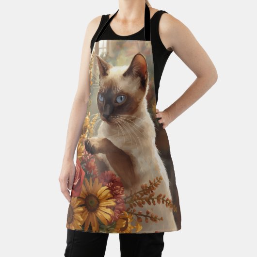 Herfstkat met bloemen voor Thanksgiving Schort (Insitu)