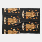 Herfstkat met koffie voor Thanksgiving Theedoek (Horizontaal)