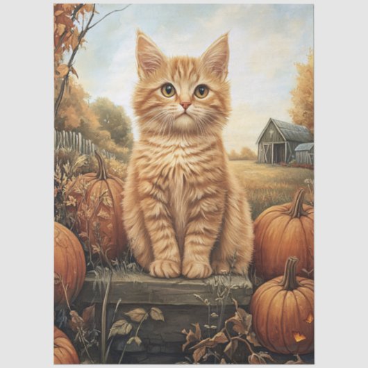 Herfstkatje met pompoenen decoupage tissuepapier (Voorkant)
