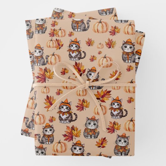 Herfstkatten en pompoenen inpakpapier vel (In situ)