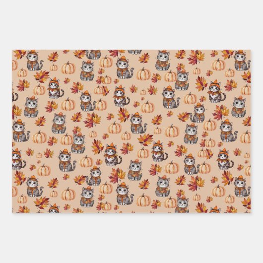 Herfstkatten en pompoenen inpakpapier vel (Voorkant)