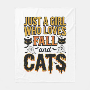 Herfstkatten Halloween-meisje Vintage Grafisch ont Fleece Deken