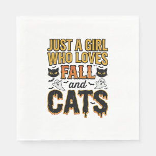 Herfstkatten Halloween-meisje Vintage Grafisch ont Servet
