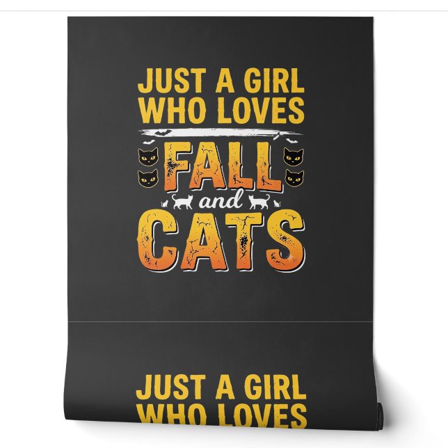 Herfstkatten Meisje Halloween-ontwerp_1 Behang (Afrollen)