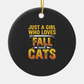 Herfstkatten Meisje Halloween-ontwerp_1 Keramisch Ornament